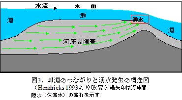 図3.瀬淵のつながりと湧水の発生の概念図
