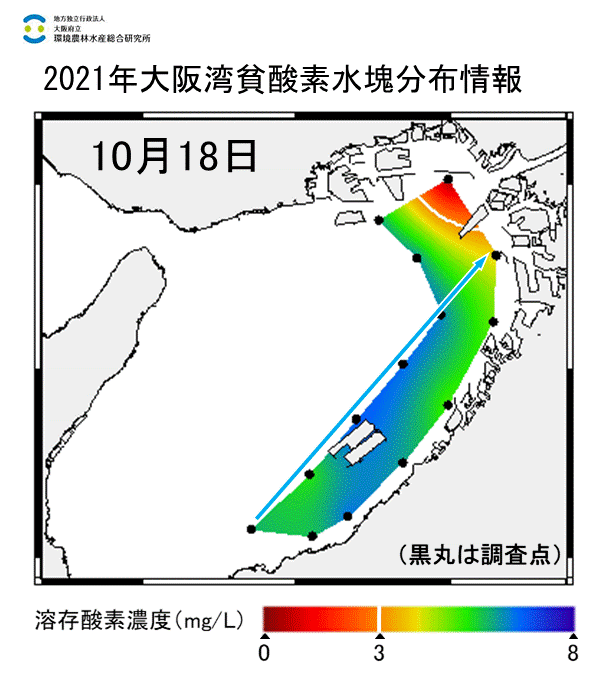10月18日　湾奥部で貧酸素水塊が確認された
