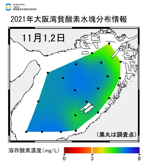 11月1,2日　貧酸素水塊は確認されなかった