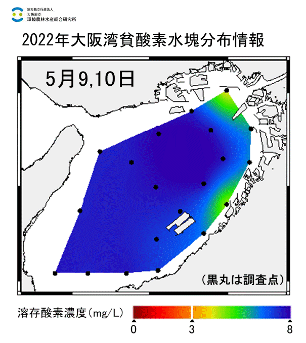 2022年5月9,10日調査　貧酸素水塊は確認されませんでした。