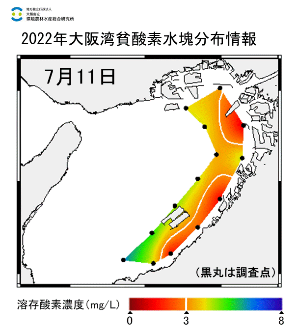 2022年7月11日調査　湾奥部、湾東部で貧酸素水塊が確認されました。