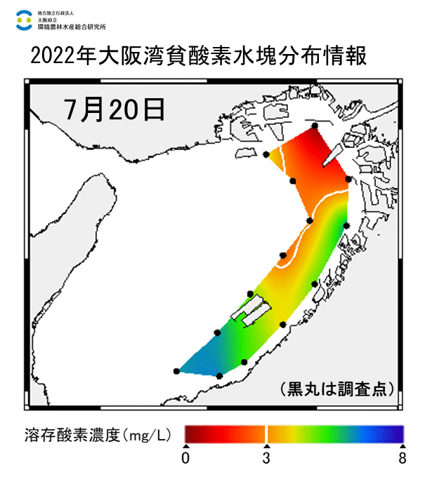 2022年7月20日調査　湾奥部で貧酸素水塊が確認されました。