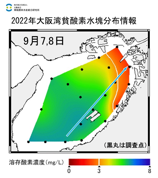 2022年9月7,8日調査　湾奥部、湾東部で貧酸素水塊が確認されました。