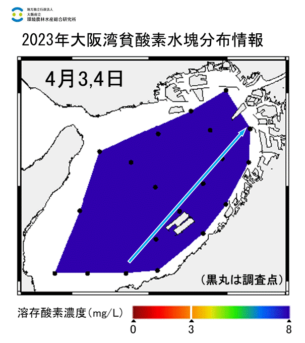 2023年4月3,4日調査 貧酸素水塊は確認されませんでした。 2023年4月3,4日調査 貧酸素水塊は確認されませんでした。