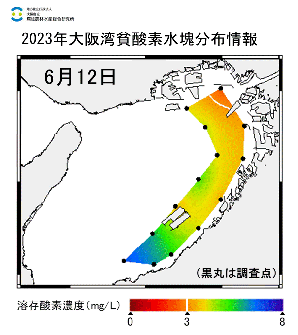 23年6月12日調査　湾奥部で貧酸素水塊が確認されました。