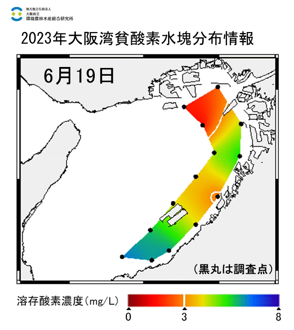 23年6月19日調査　湾奥部、湾東部で貧酸素水塊が確認されました。