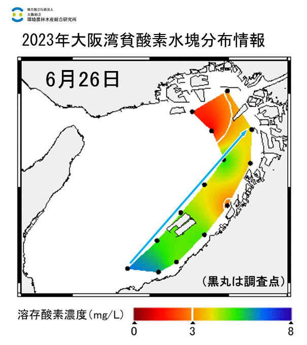 23年6月26日調査　湾奥部、湾東部で貧酸素水塊が確認されました。