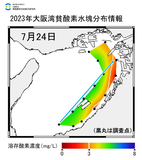 23年7月24日調査　湾東部で貧酸素水塊が確認されました。