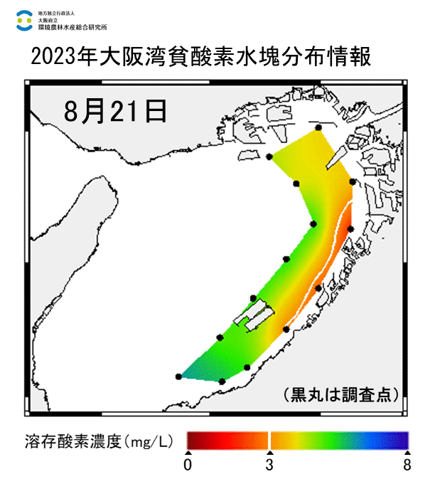 23年8月21日調査　湾東部で貧酸素水塊が確認されました。