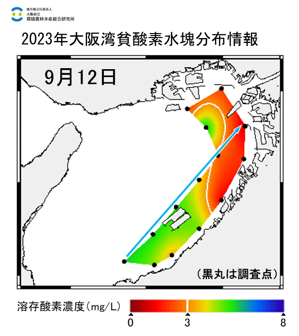 23年9月12日調査　湾奥部、湾東部で貧酸素水塊が確認されました。
