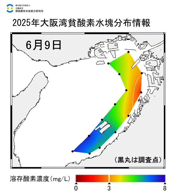 25年6月9日調査　貧酸素水塊が確認されました。