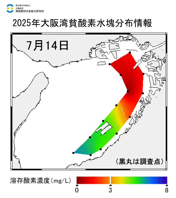 25年7月14日調査　貧酸素水塊が確認されました。