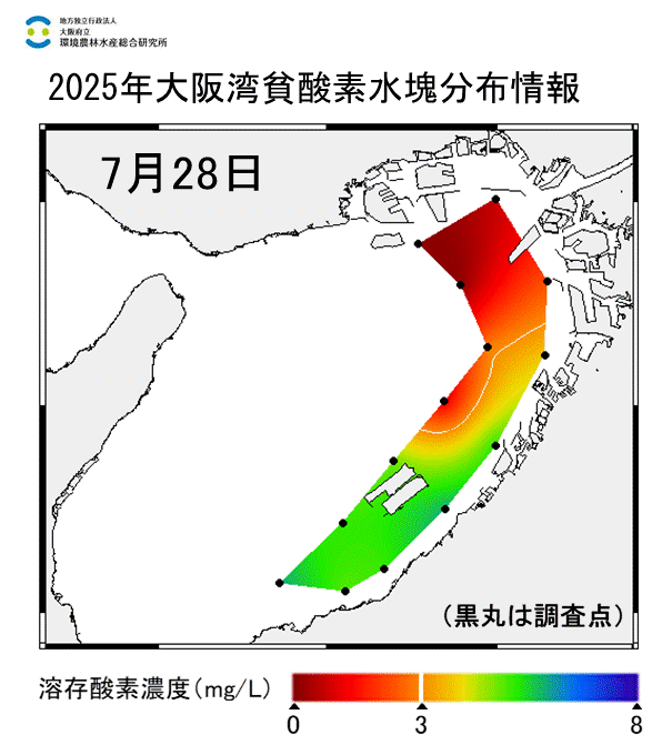 25年7月28日調査　貧酸素水塊が確認されました。
