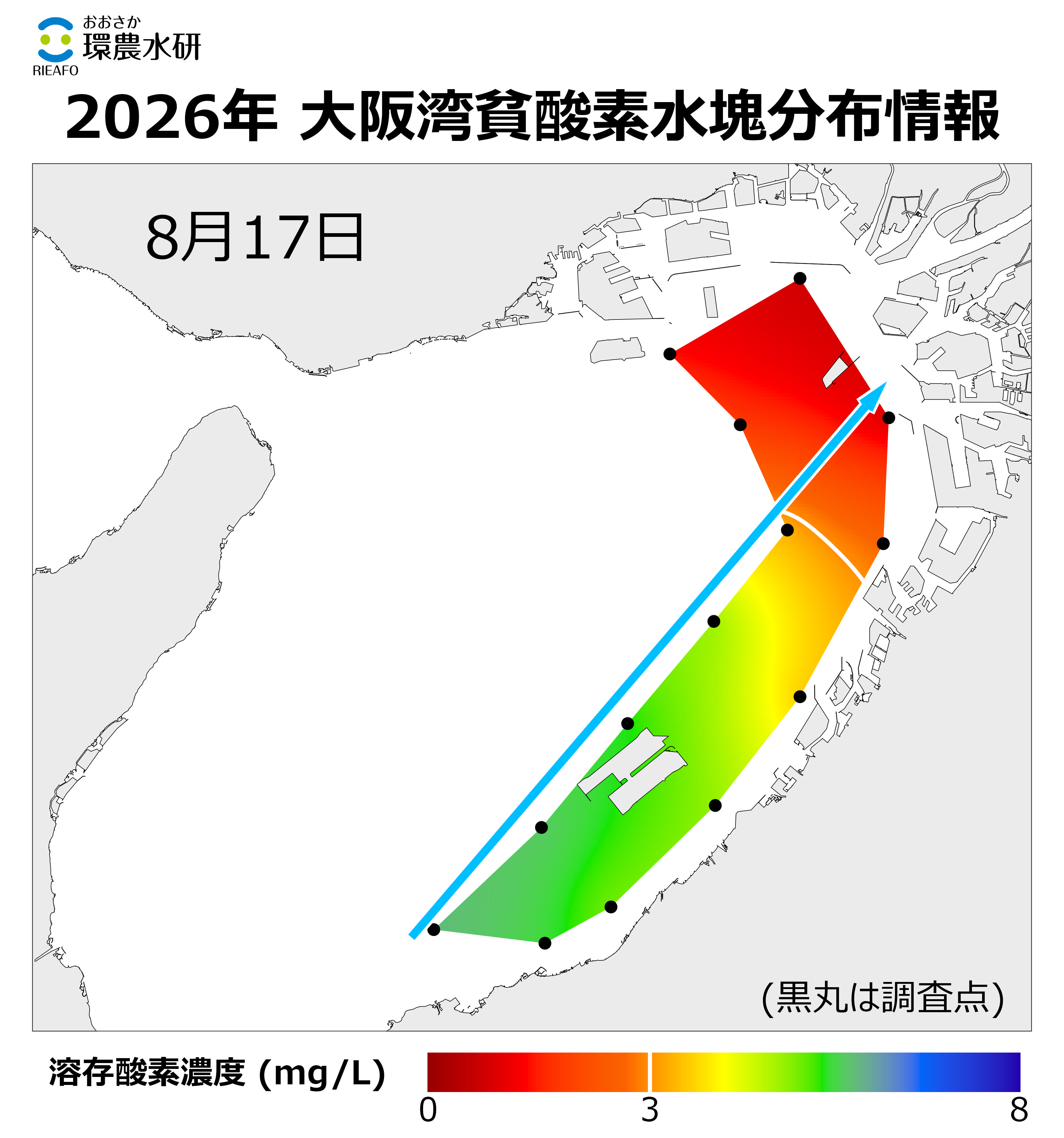 2026年8月17日調査 貧酸素水塊が確認されました。 2025年8月17日調査 貧酸素水塊が確認されました。