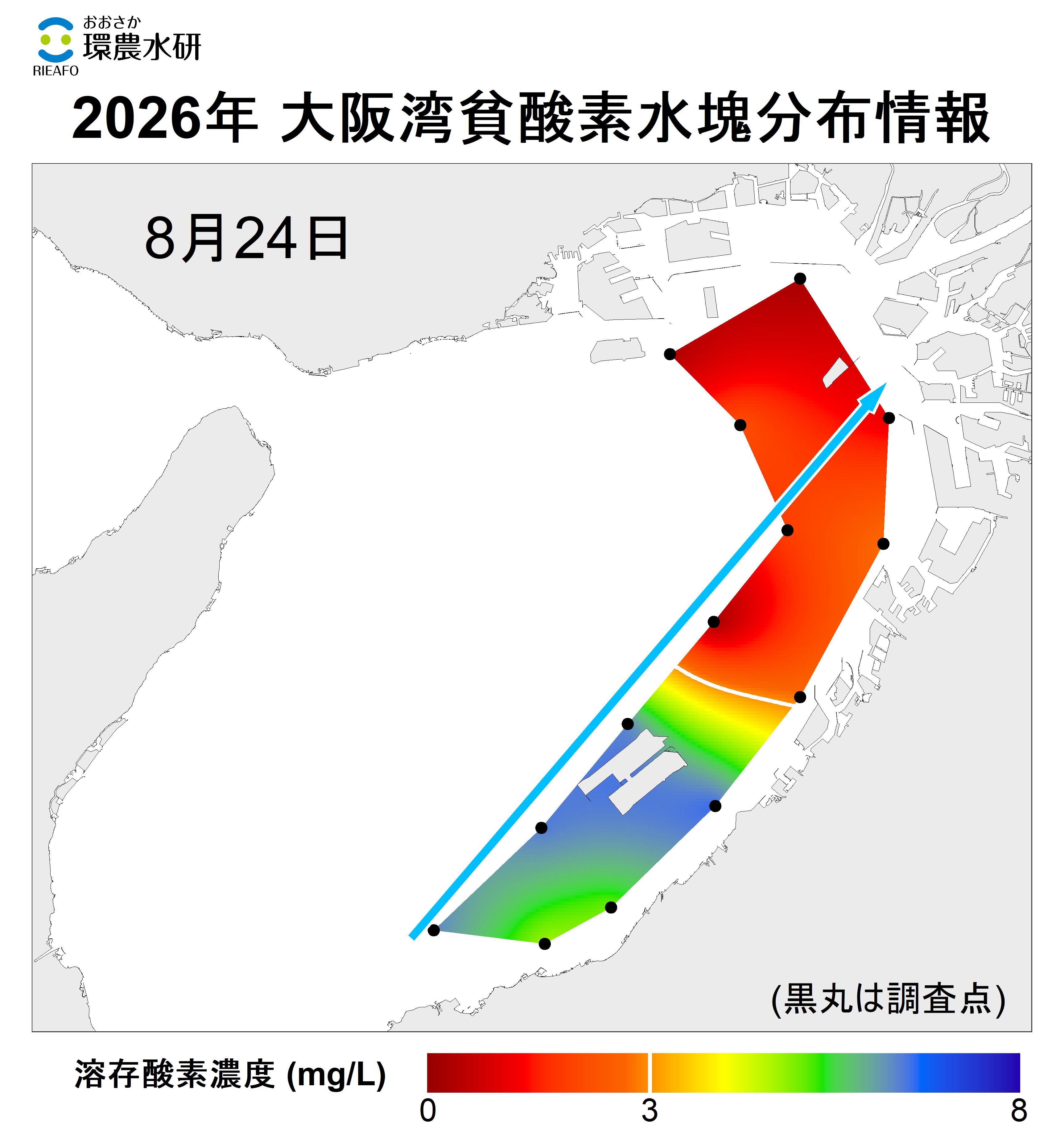 2026年8月24日調査 貧酸素水塊が確認されました。 2025年8月24日調査 貧酸素水塊が確認されました。