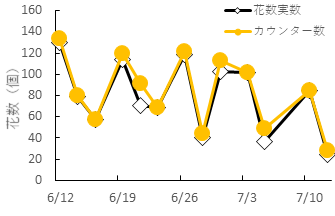 スプレーでのカウンター数と実数の比較