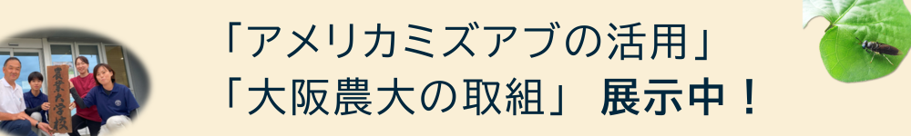 「アメリカミズアブの活用」「大阪農大の取組」展示中! 「アメリカミズアブの活用」「大阪農大の取組」展示中!